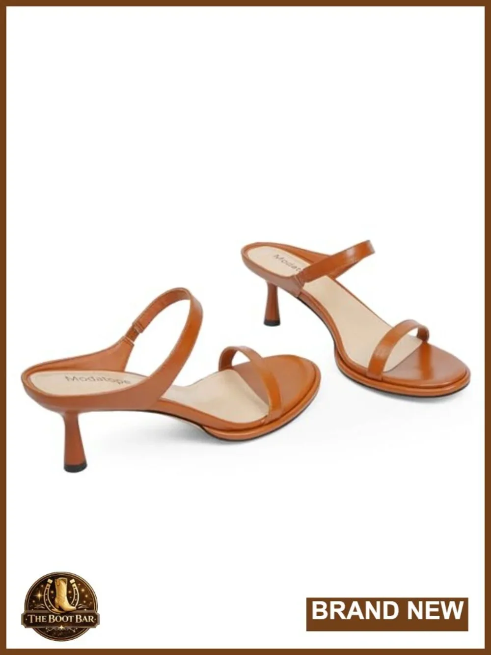 Women's Kitten Heel Sandals Two Strap Faux Leather Slip On Open Toe Heels